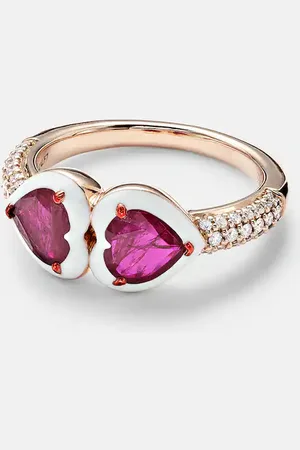 Kamyen Ring aus 18kt Roségold mit Emaille, Diamanten und Rubinen