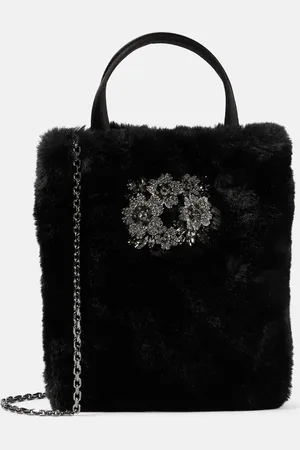 Roger Vivier Verzierte Tote Drapé Pocket Bouquet Mini aus Faux Fur
