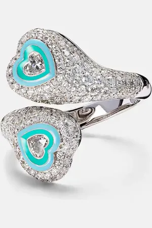 Kamyen Ring Gemini Heart aus 18kt Weißgold mit Emaille und Diamanten