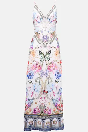 Camilla Slipdress aus Leinen mit Kristallen