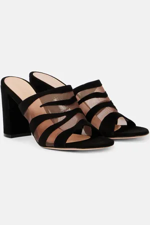 Gianvito Rossi Pantoletten aus Veloursleder und Mesh