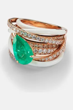 Kamyen Ring aus 18kt Rosé mit Emaille, Diamanten und Smaragd