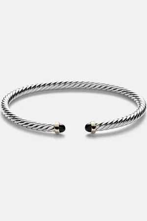 David Yurman Armreif Cable Flex aus Sterlingsilber mit 14kt Gelbgold und Onyx
