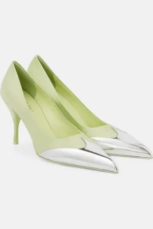 Prada Pumps 85 aus Satin und Metallic-Leder