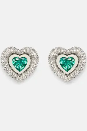 Kamyen Ohrringe Heart aus 18kt Weißgold mit Emaille, Diamanten und Smaragden