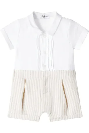 Il gufo Baby Gestreifter Playsuit aus Leinen