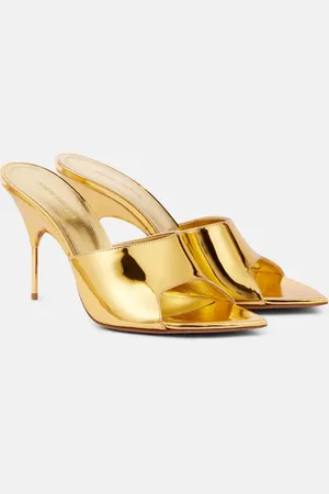 Amina Muaddi Pantoletten Bianca 95 aus Metallic-Leder