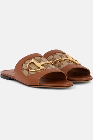 Gucci Pantoletten Horsebit GG aus Leder mit Canvas