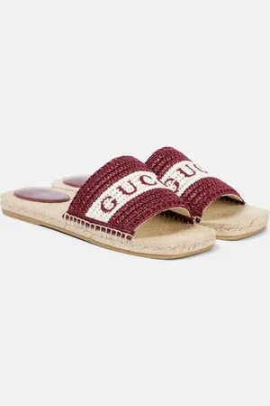 Gucci Bestickte Espadrille-Pantoletten aus Raffiabast