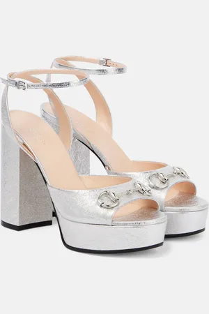 Gucci Plateausandalen Horsebit aus Metallic-Leder