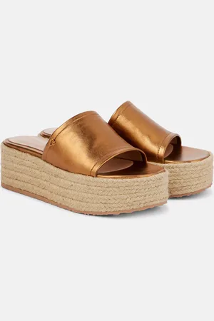 Gianvito Rossi Espadrille-Pantoletten aus Metallic-Leder