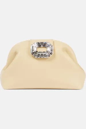 Amina Muaddi Verzierte Clutch Camelia aus Leder