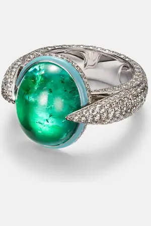 Kamyen Ring aus 18kt Weißgold mit Emaille, Diamanten und Smaragd