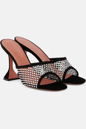 Amina Muaddi Pantoletten Lupita 95 aus Mesh und Veloursleder