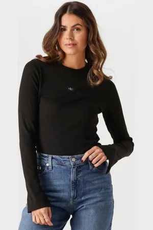 Calvin Klein Damen Tops & T-Shirts Woven Label Rib Ls Top - - Größe XL