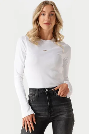 Calvin Klein Damen Tops & T-Shirts Woven Label Rib Ls Top - - Größe XL