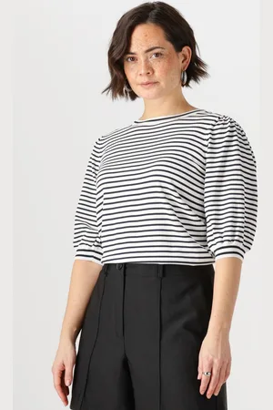 Jansen Amsterdam Damen Tops & T-Shirts Kim Top K 136 Stripe Short Puffed Sleeve - - Größe XL