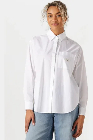 Calvin Klein Damen Blusen Woven Label Relaxed Shirt - - Größe XL
