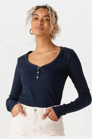 Tommy Hilfiger Damen Tops & T-Shirts Slim Henley Gb Scoop-nk Ls - - Größe XL
