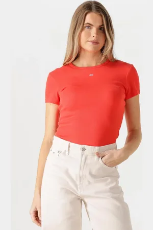 Tommy Hilfiger Damen Tops & T-Shirts Tjw Slim Essential Rib Ss Ext - - Größe XL