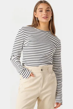 Colourful rebel Damen Tops & T-Shirts Jessie Stripe Rib Long Sleeve Top - - Größe XL