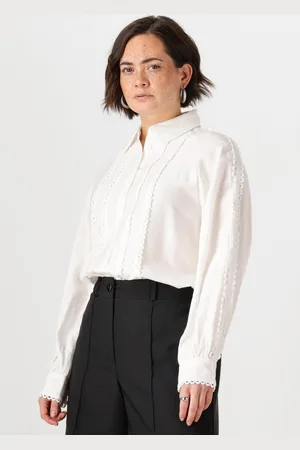 Jansen Amsterdam Damen Blusen Indi Blouse Fs 793 Long Sleeve Lace Tape - - Größe 34
