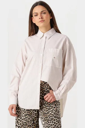 Calvin Klein Damen Blusen Woven Label Relaxed Shirt - - Größe XL