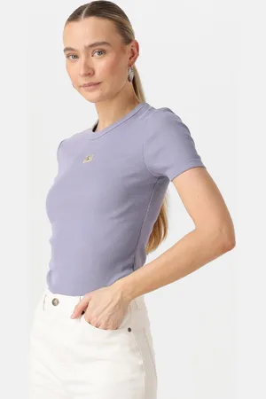 Calvin Klein Damen Tops & T-Shirts Washed Woven Label Rib Fit Tee - - Größe XL
