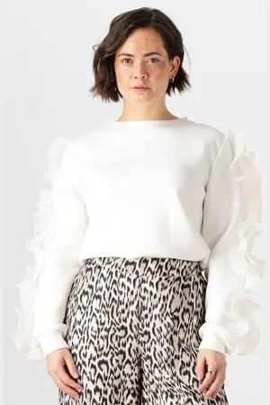 Jansen Amsterdam Damen Tops & T-Shirts Kallie Trui Ss 196 Long Sleeve Ruffle - - Größe XL