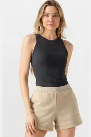 Calvin Klein Damen Tops & T-Shirts Washed Woven Label Rib Tank Top - - Größe XL