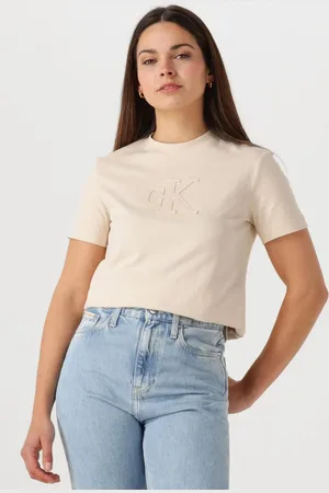 Calvin Klein Damen Tops & T-Shirts Ck Applique Regular Tee - - Größe XL