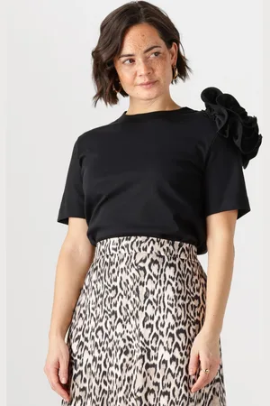 Jansen Amsterdam Damen Tops & T-Shirts Roxy T-shirt Co 105 Short Slv Flower Detail - - Größe XL