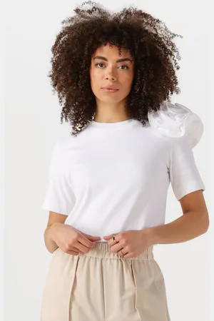 Jansen Amsterdam Damen Tops & T-Shirts Roxy T-shirt Co 105 Short Slv Flower Detail - - Größe XL