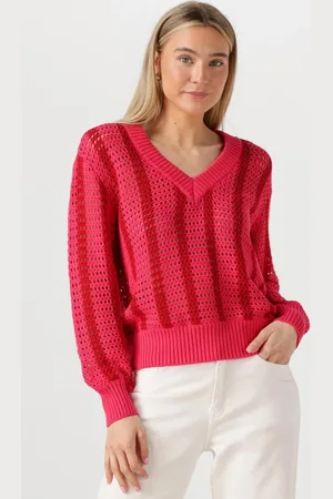 Colourful rebel Damen Pullover & Cardigans Lizza Crochet Stripe V-neck Sweater - - Größe XL