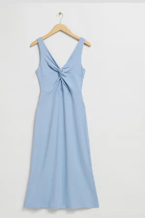 & OTHER STORIES Geripptes Midikleid Mit Gedrehtem Detail - Blau