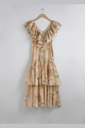 & OTHER STORIES Maxikleid Mit Fallenden Rüschen - Rosa|Grün