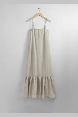 & OTHER STORIES Leinen-Midikleid Mit Schmalen Trägern - Weiß