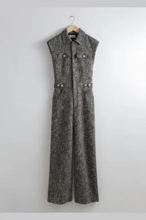 & OTHER STORIES Weiter Ärmelloser Tweed-Jumpsuit - Schwarz