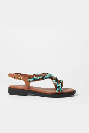 & OTHER STORIES Ledersandalen Mit Perlenbesatz - Braun|Mehrfarbig|Türkis