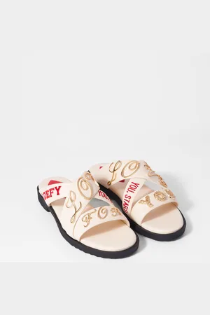 & OTHER STORIES Ledersandalen Mit Text-Print - Rosa