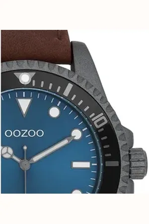 Oozoo Quarzuhr Herren Armbanduhr Timepieces Analog, (Analoguhr), Herrenuhr rund, groß (ca. 44mm) Lederarmband, Elegant-Style braun