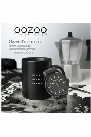 Oozoo Quarzuhr Herren Armbanduhr Timepieces Analog, (Analoguhr), Herrenuhr rund, extra groß (ca. 50mm) Lederarmband, Casual-Style schwarz