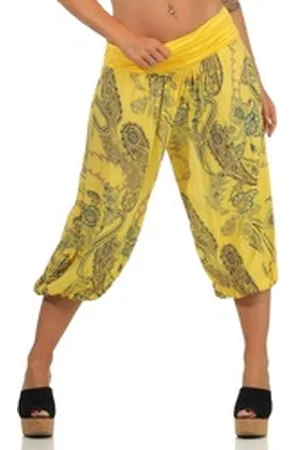 malito more than fashion Caprihose 7186 kurze Pluderhose mit Allover Print gelb