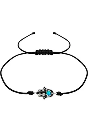 Bungsa Armband Armband Hand der Fatima Nylon 925 Silber Damen (1 Armband) schwarz|silberfarben