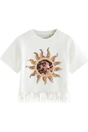 Next Paillettenshirt T-Shirt mit Fransen und Pailletten-Sonne (1-tlg) weiß 98 (3 J.)