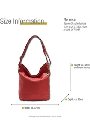 Florence Schultertasche Damen Echtleder Hobo Bag rot (Schultertasche), Damen Leder Schultertasche, Shopper, rot ca. 37cm rot