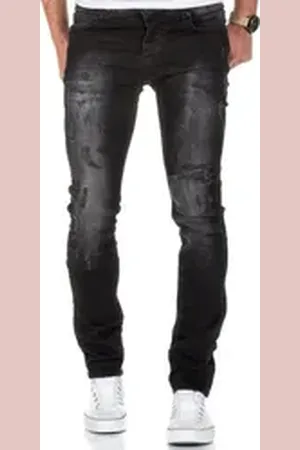 amaci Slim-fit-Jeans FRESNO Slim Fit Destroyed Jeans Herren Destroyed Regular Slim Denim Basic Hose schwarz W33/L30