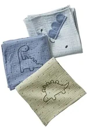 Vertbaudet Stoffwindeln 3er-Pack Baby Wickeltücher KLEINER DINO blau