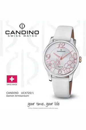 Candino Quarzuhr Damen Armbanduhr Elegance, (Analoguhr), Damen Armbanduhr rund, Lederarmband weiß, Fashion weiß