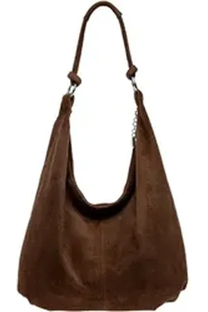 CASPAR Schultertasche Damen Vintage Leder Tasche Hobo Bag - CLASSIC LINE - Modell No.617, 100% italienisches Veloursleder, samtig weich, angenehmer Tragekomfort braun